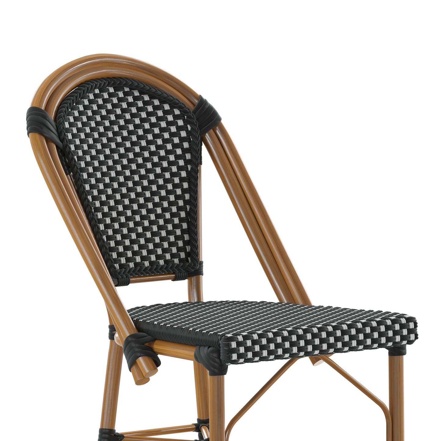 Bordeaux Stackable Indoor/Outdoor Bistro 26" High Counter Height Stool, Commercial Grade, Black/White and Bamboo Finish Black & White/Natural Frame