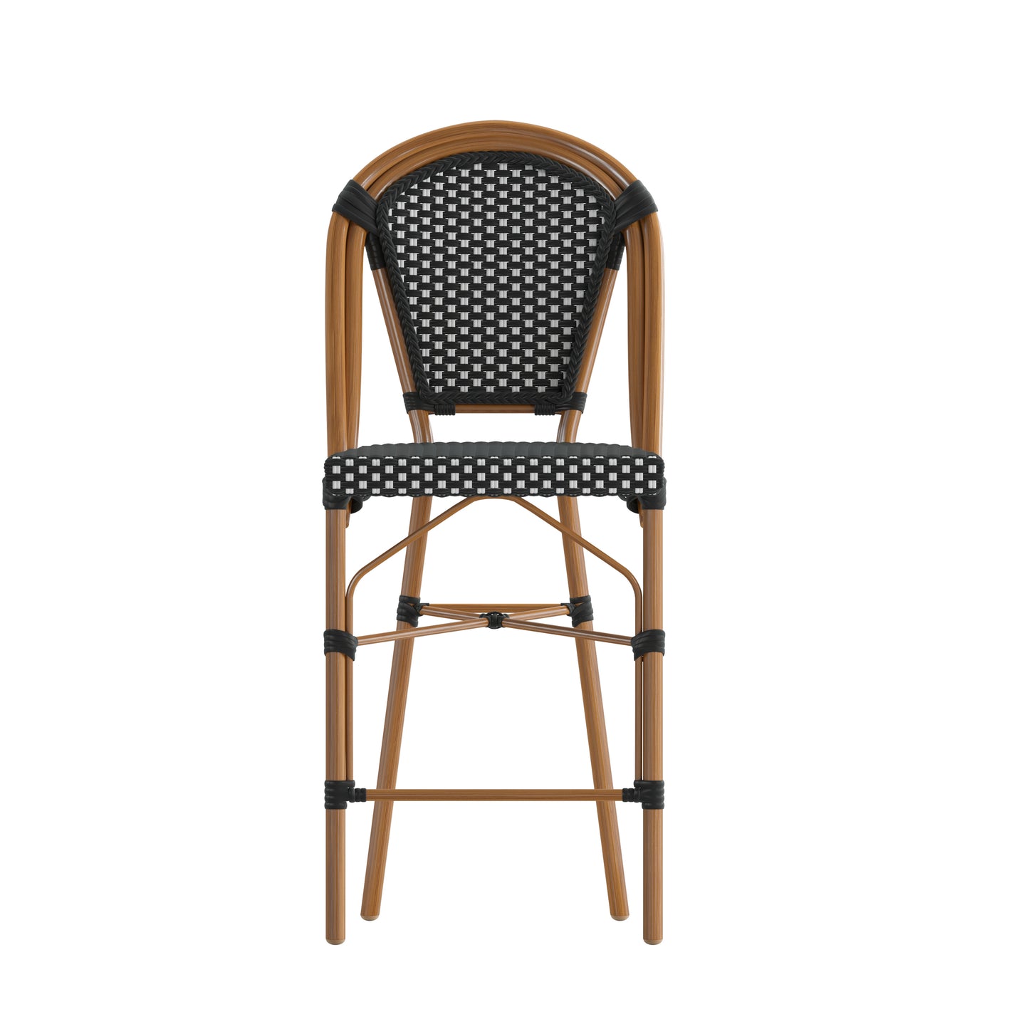 Bordeaux Stackable Indoor/Outdoor Bistro 26" High Counter Height Stool, Commercial Grade, Black/White and Bamboo Finish Black & White/Natural Frame