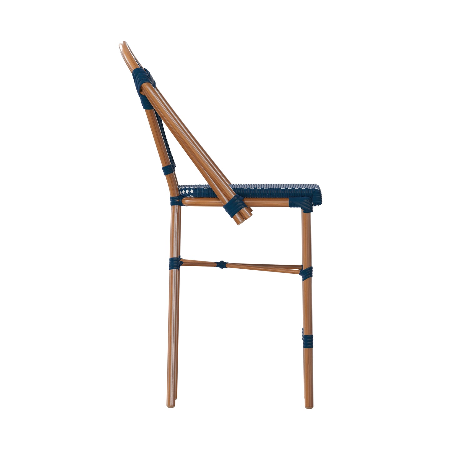 Bordeaux Stackable Indoor/Outdoor Bistro 26" High Counter Height Stool, Commercial Grade, Navy/White and Bamboo Finish Navy & White/Natural Frame