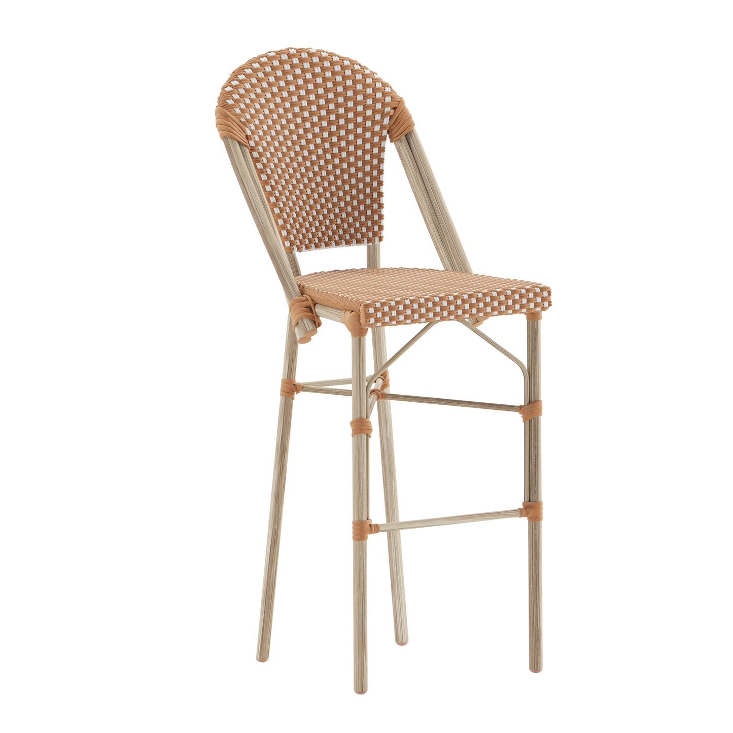 Lourdes Stackable Indoor/Outdoor Bistro 30" High Barstool, Commercial Grade, Natural/White and Light Natural Finish Natural & White/Light Natural Frame