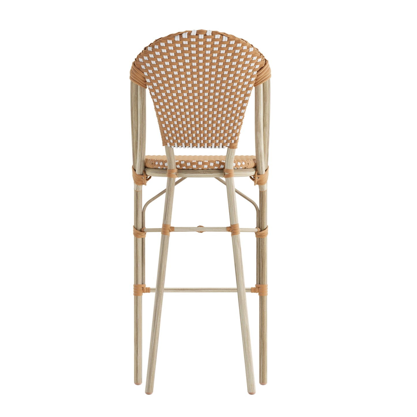 Lourdes Stackable Indoor/Outdoor Bistro 30" High Barstool, Commercial Grade, Natural/White and Light Natural Finish Natural & White/Light Natural Frame
