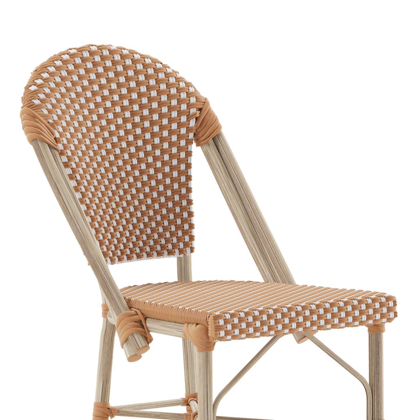 Lourdes Stackable Indoor/Outdoor Bistro 30" High Barstool, Commercial Grade, Natural/White and Light Natural Finish Natural & White/Light Natural Frame