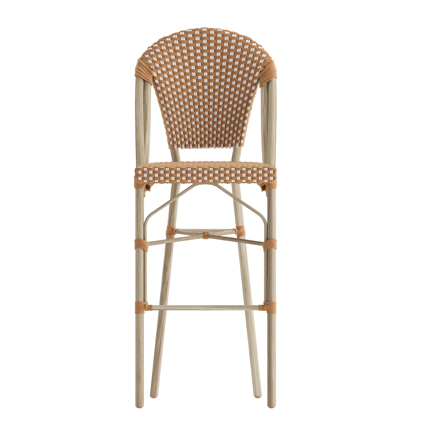 Lourdes Stackable Indoor/Outdoor Bistro 30" High Barstool, Commercial Grade, Natural/White and Light Natural Finish Natural & White/Light Natural Frame