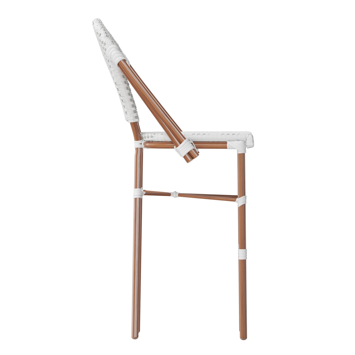 Lourdes Stackable Indoor/Outdoor Bistro 30" High Barstool, Commercial Grade, White/Gray and Bamboo Finish White & Gray/Natural Frame