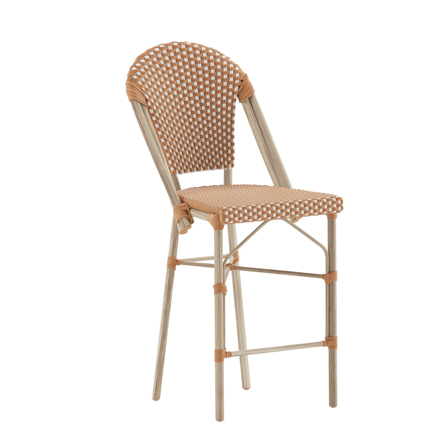 Lourdes Stackable Indoor/Outdoor Bistro 26" High Counter Height Stool, Commercial Grade, Natural/White and Light Natural Finish Natural & White/Light Natural Frame
