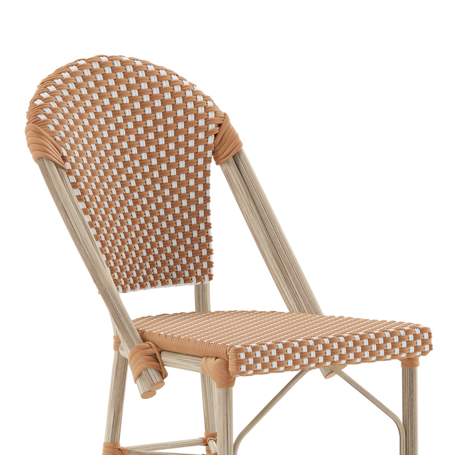 Lourdes Stackable Indoor/Outdoor Bistro 26" High Counter Height Stool, Commercial Grade, Natural/White and Light Natural Finish Natural & White/Light Natural Frame