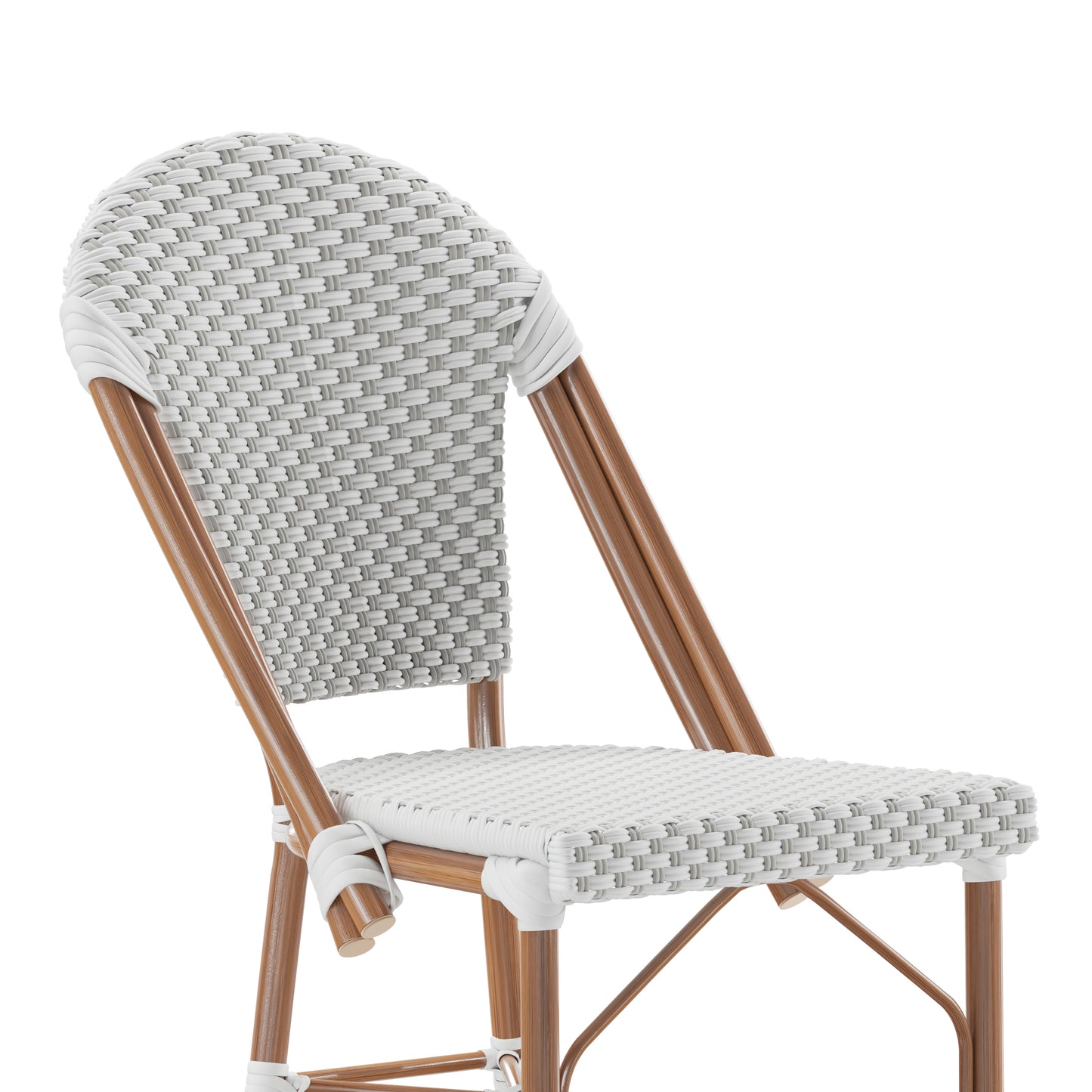 Lourdes Stackable Indoor/Outdoor Bistro 26" High Counter Height Stool, Commercial Grade, White/Gray and Bamboo Finish White & Gray/Natural Frame