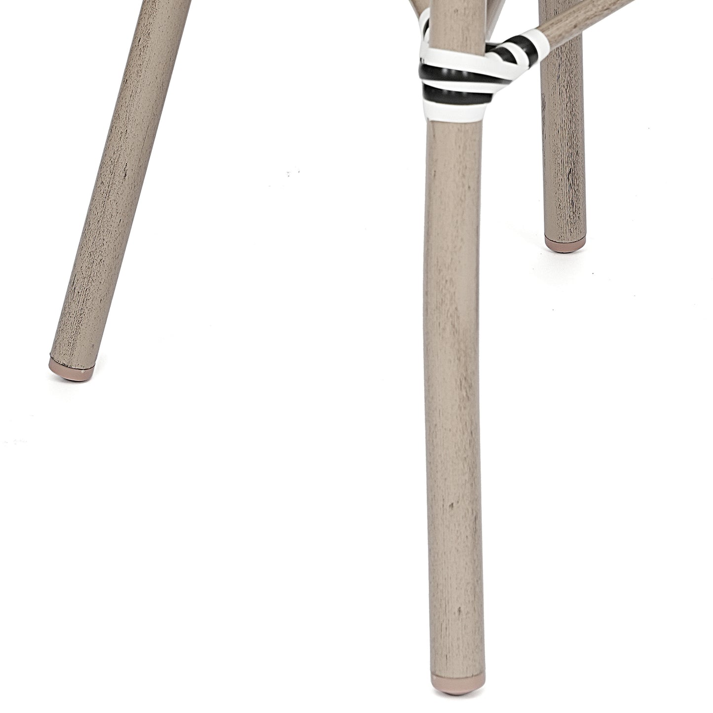 Marseille Indoor/Outdoor Commercial Thonet Bistro Stacking Chair with Arms, Black/White Textilene and Bamboo Print Aluminum Frame in Natural Black & White/Light Natural Frame