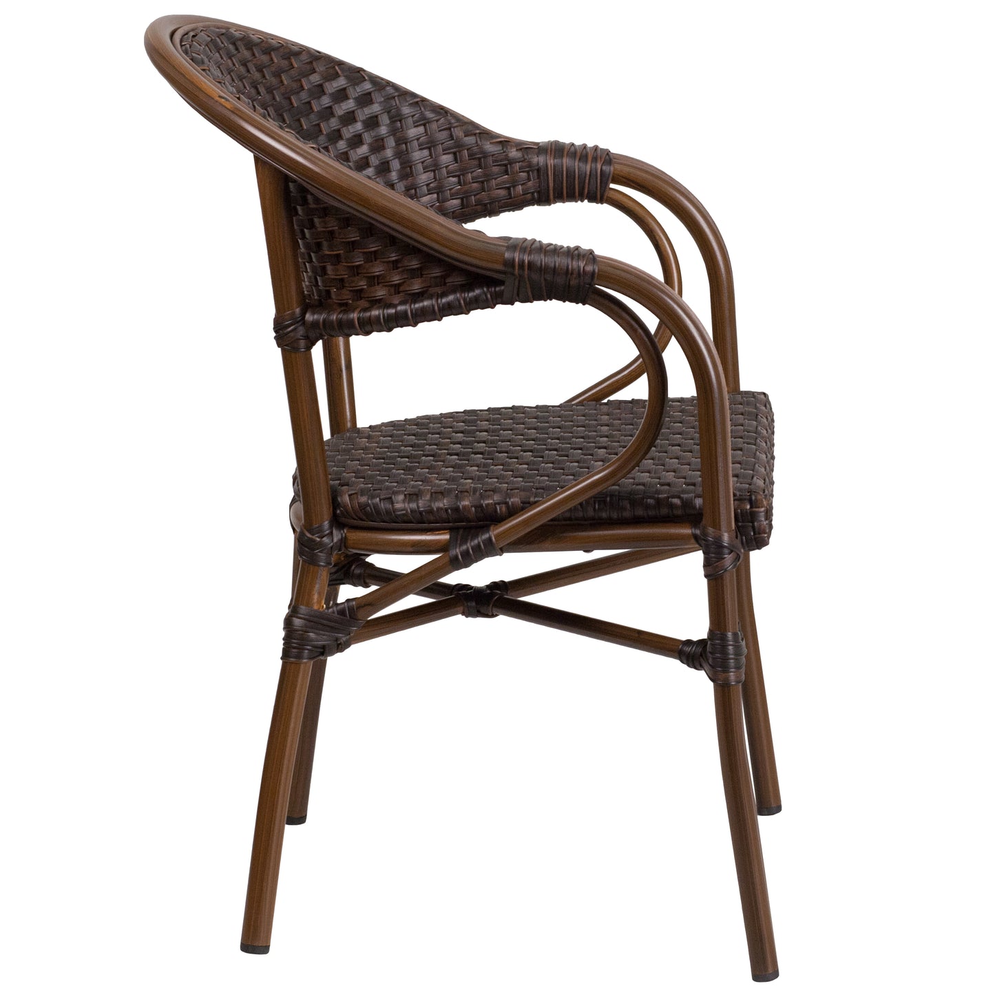 Milano Series Dark Brown Rattan Restaurant Patio Chair with Red Bamboo-Aluminum Frame Dark Brown Rattan/Red Bamboo-Aluminum Frame