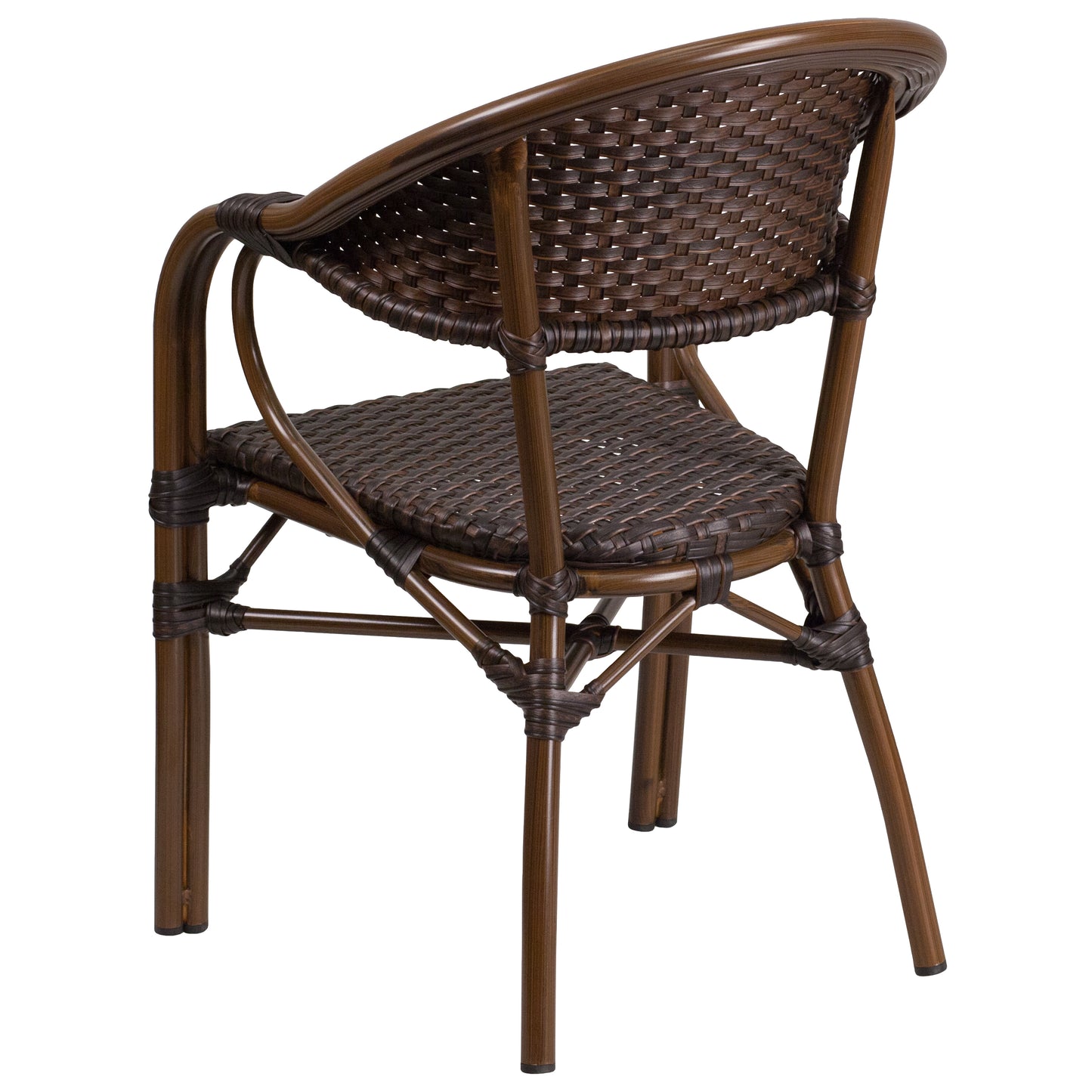 Milano Series Dark Brown Rattan Restaurant Patio Chair with Red Bamboo-Aluminum Frame Dark Brown Rattan/Red Bamboo-Aluminum Frame