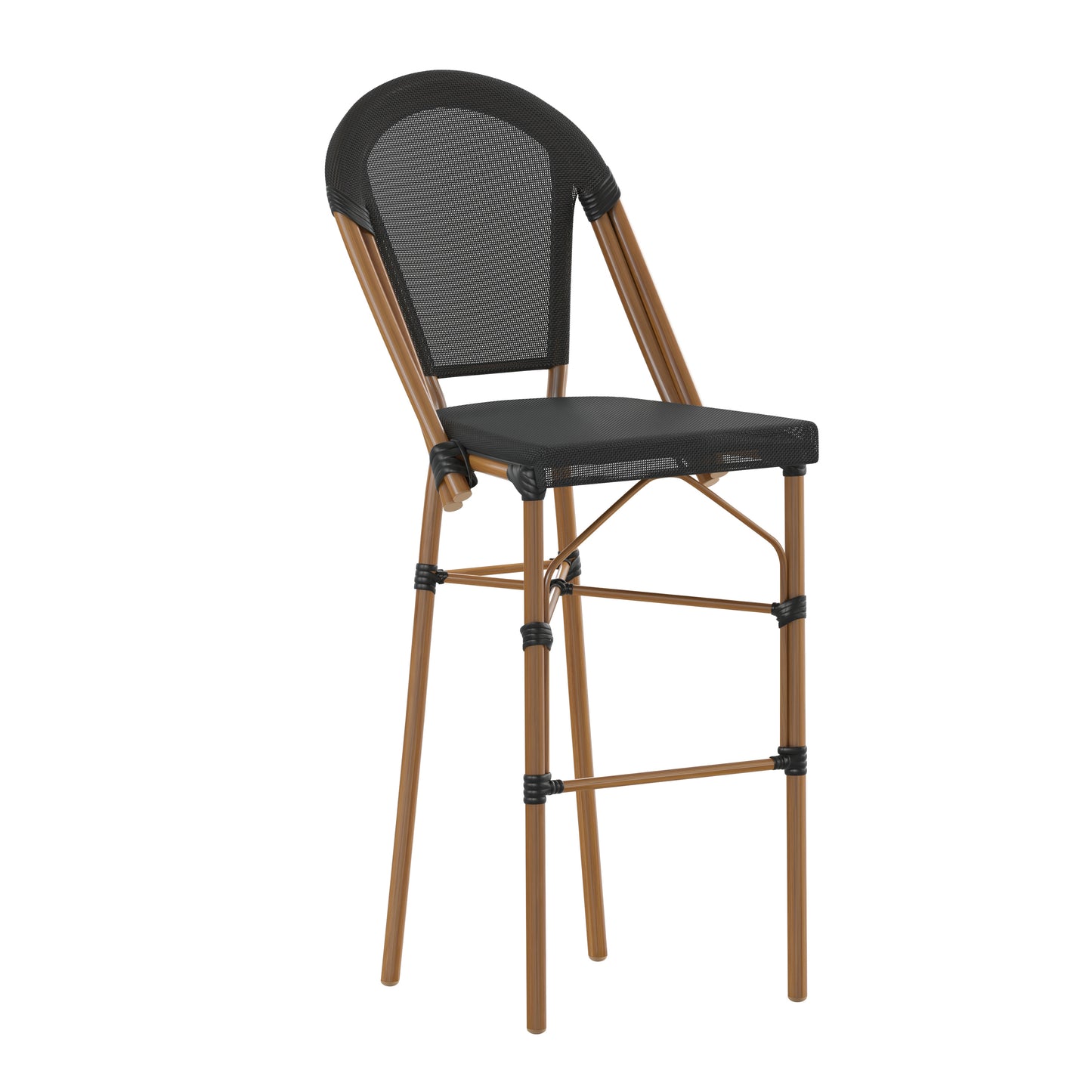 Marseille Stackable Indoor/Outdoor Bistro 30" High Barstool, Commercial Grade, Black and Bamboo Finish Black/Natural Frame