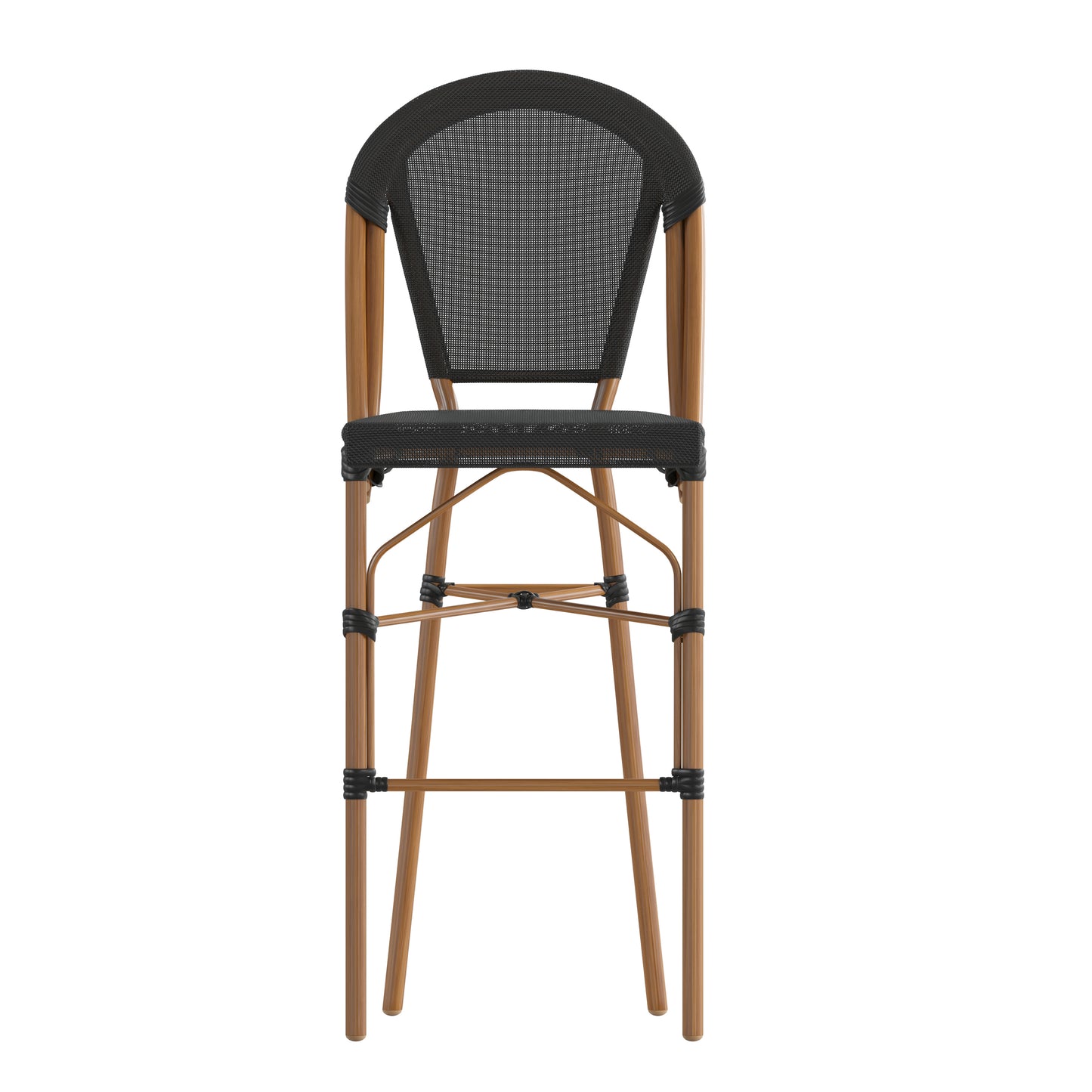 Marseille Stackable Indoor/Outdoor Bistro 30" High Barstool, Commercial Grade, Black and Bamboo Finish Black/Natural Frame