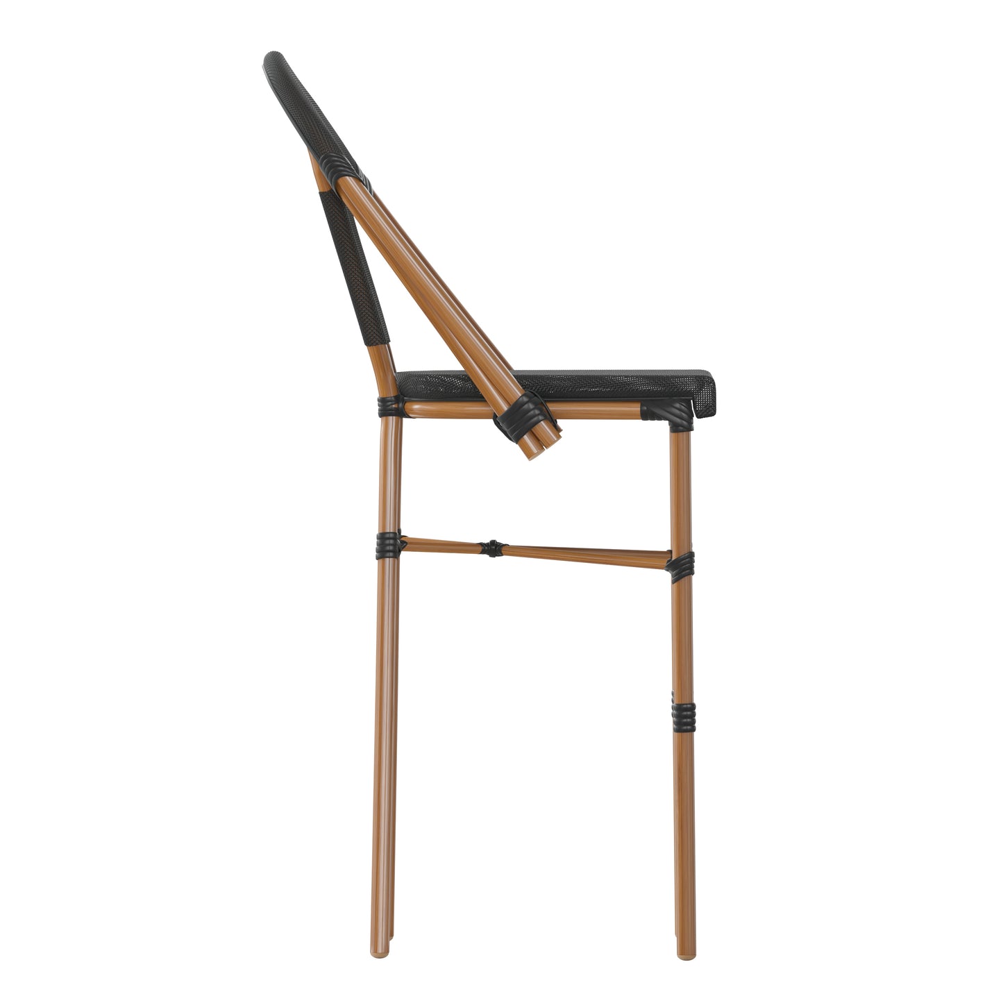 Marseille Stackable Indoor/Outdoor Bistro 30" High Barstool, Commercial Grade, Black and Bamboo Finish Black/Natural Frame