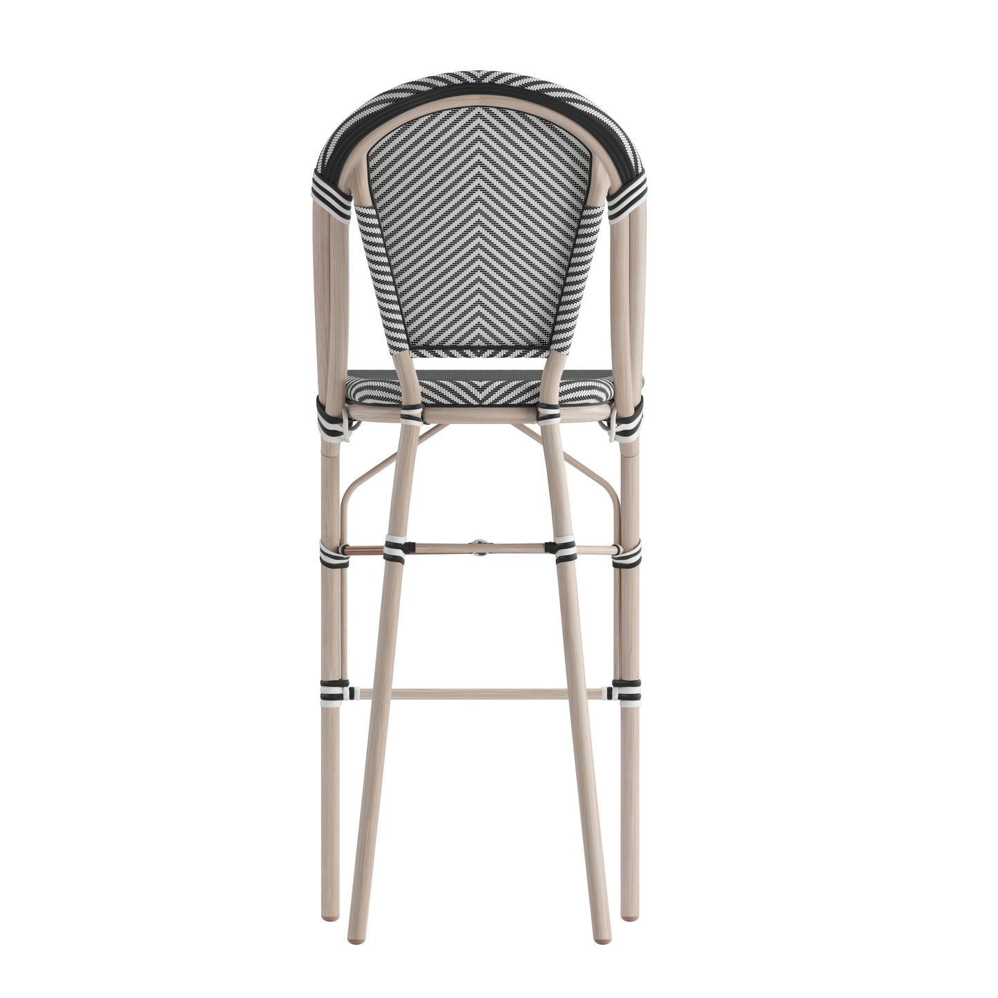 Marseille Stackable Indoor/Outdoor Bistro 30" High Barstool, Commercial Grade, Black/White and Light Bamboo Finish Black & White/Light Natural Frame