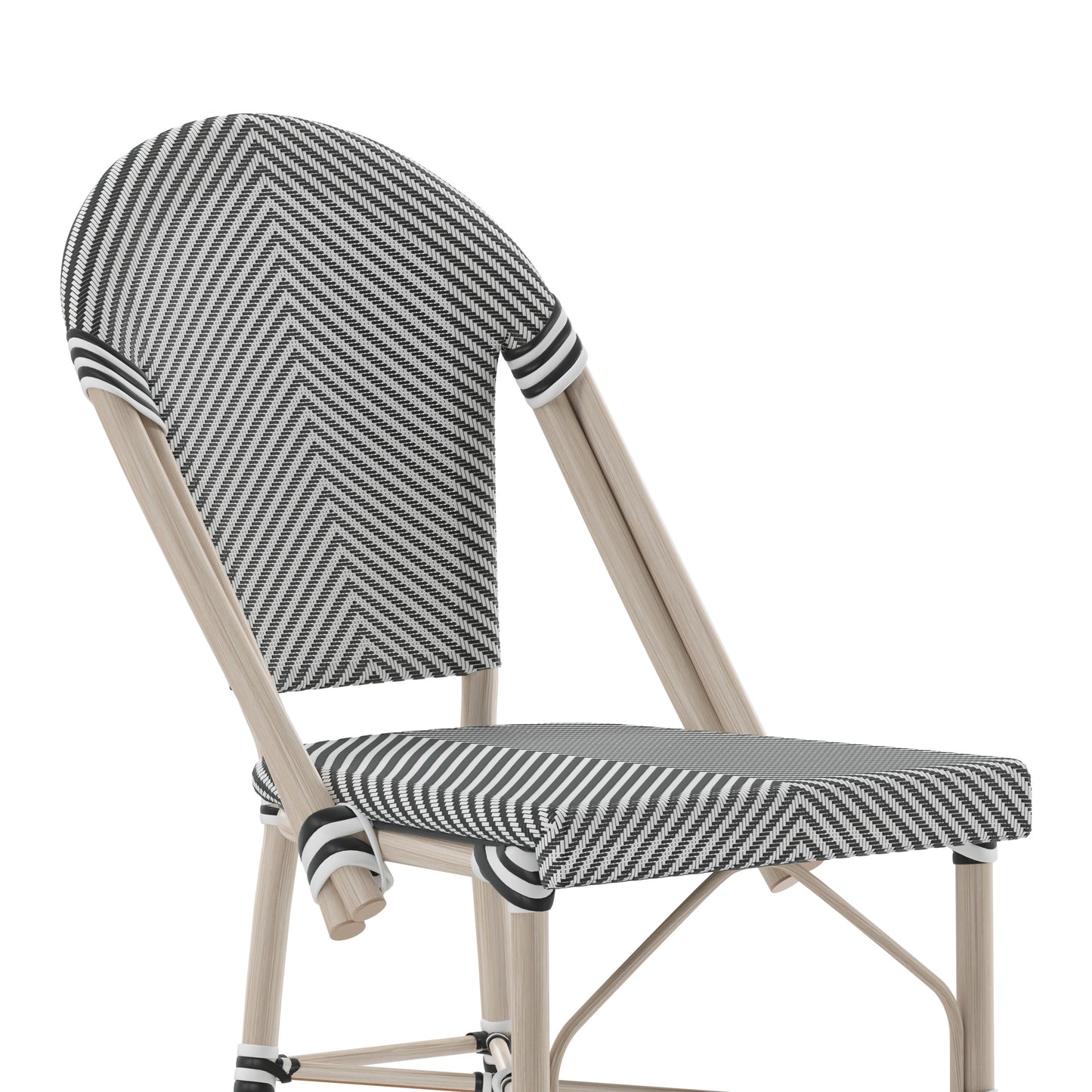 Marseille Stackable Indoor/Outdoor Bistro 30" High Barstool, Commercial Grade, Black/White and Light Bamboo Finish Black & White/Light Natural Frame
