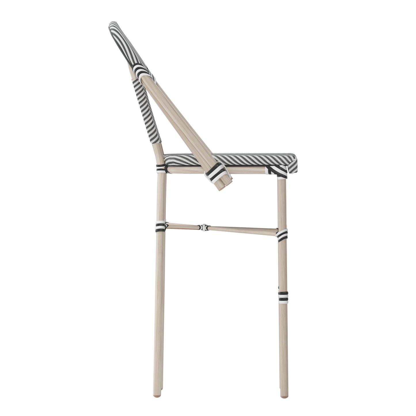 Marseille Stackable Indoor/Outdoor Bistro 30" High Barstool, Commercial Grade, Black/White and Light Bamboo Finish Black & White/Light Natural Frame
