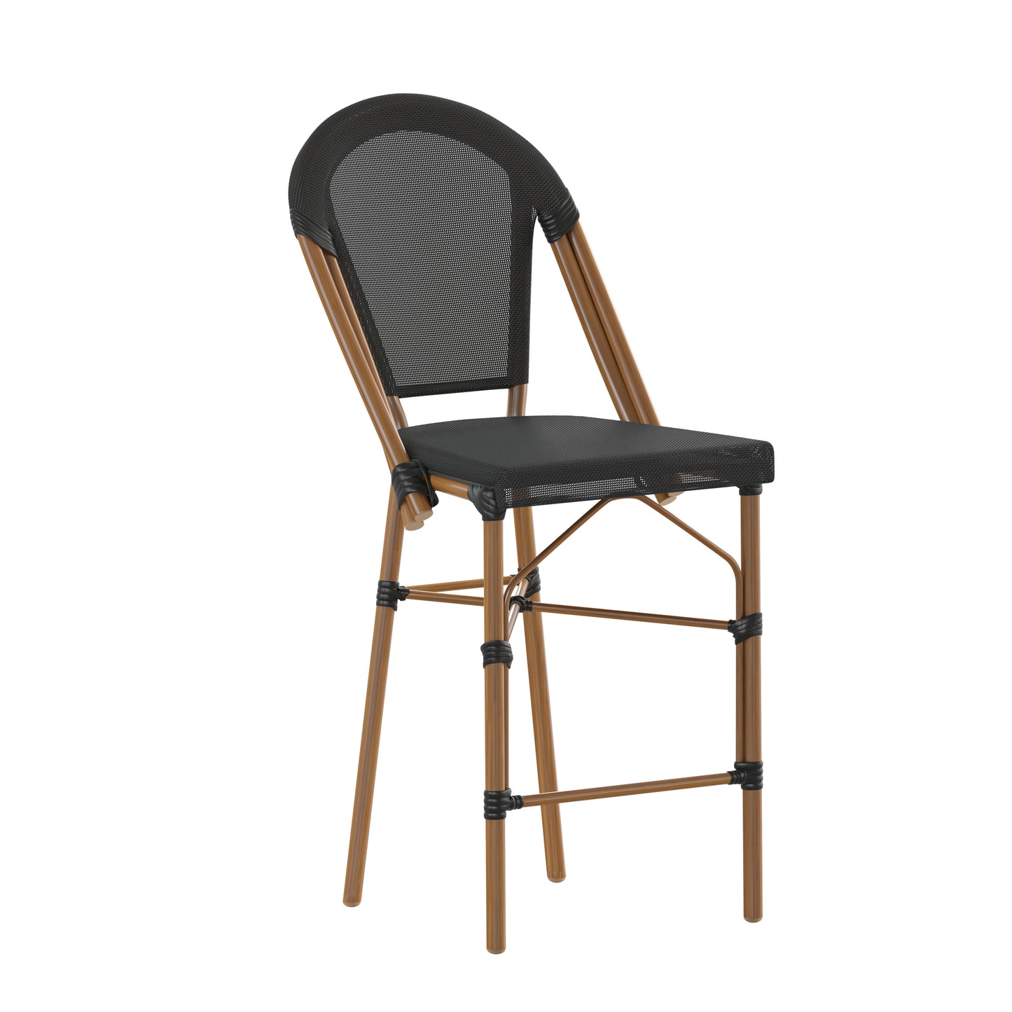 Marseille Stackable Indoor/Outdoor Bistro 26" High Counter Height Stool, Commercial Grade, Black and Bamboo Finish Black/Natural Frame