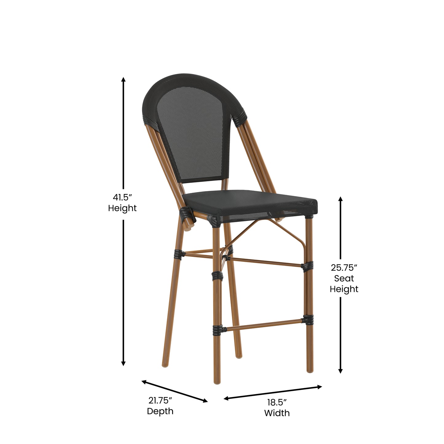 Marseille Stackable Indoor/Outdoor Bistro 26" High Counter Height Stool, Commercial Grade, Black and Bamboo Finish Black/Natural Frame