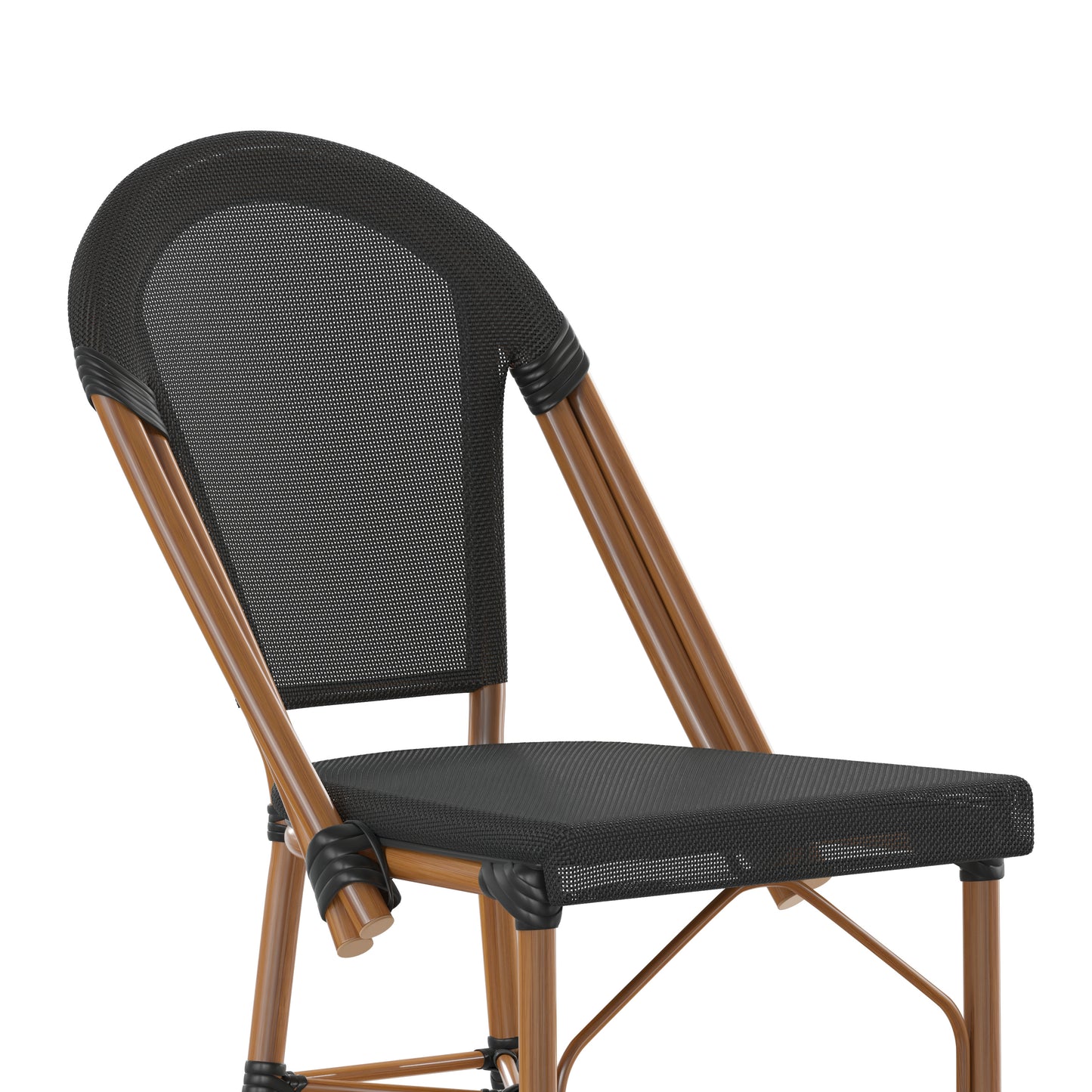 Marseille Stackable Indoor/Outdoor Bistro 26" High Counter Height Stool, Commercial Grade, Black and Bamboo Finish Black/Natural Frame