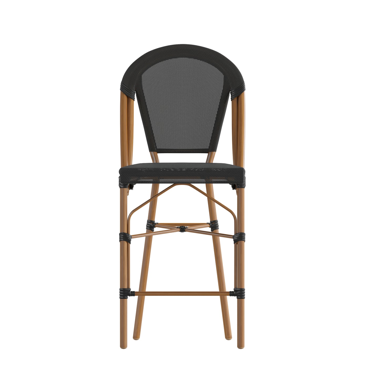 Marseille Stackable Indoor/Outdoor Bistro 26" High Counter Height Stool, Commercial Grade, Black and Bamboo Finish Black/Natural Frame