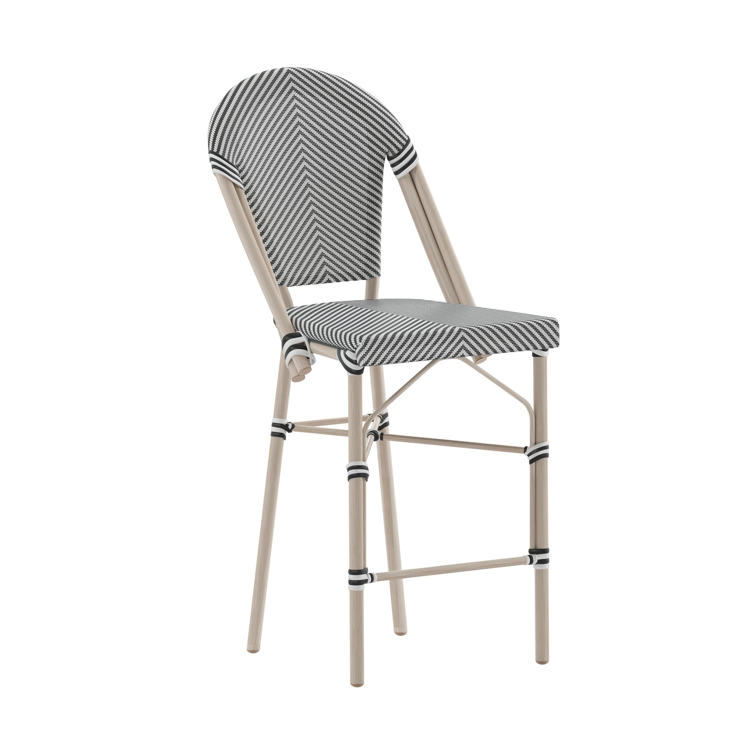 Marseille Stackable Indoor/Outdoor Bistro 26" High Counter Height Stool, Commercial Grade, Black/White and Light Bamboo Finish Black & White/Light Natural Frame