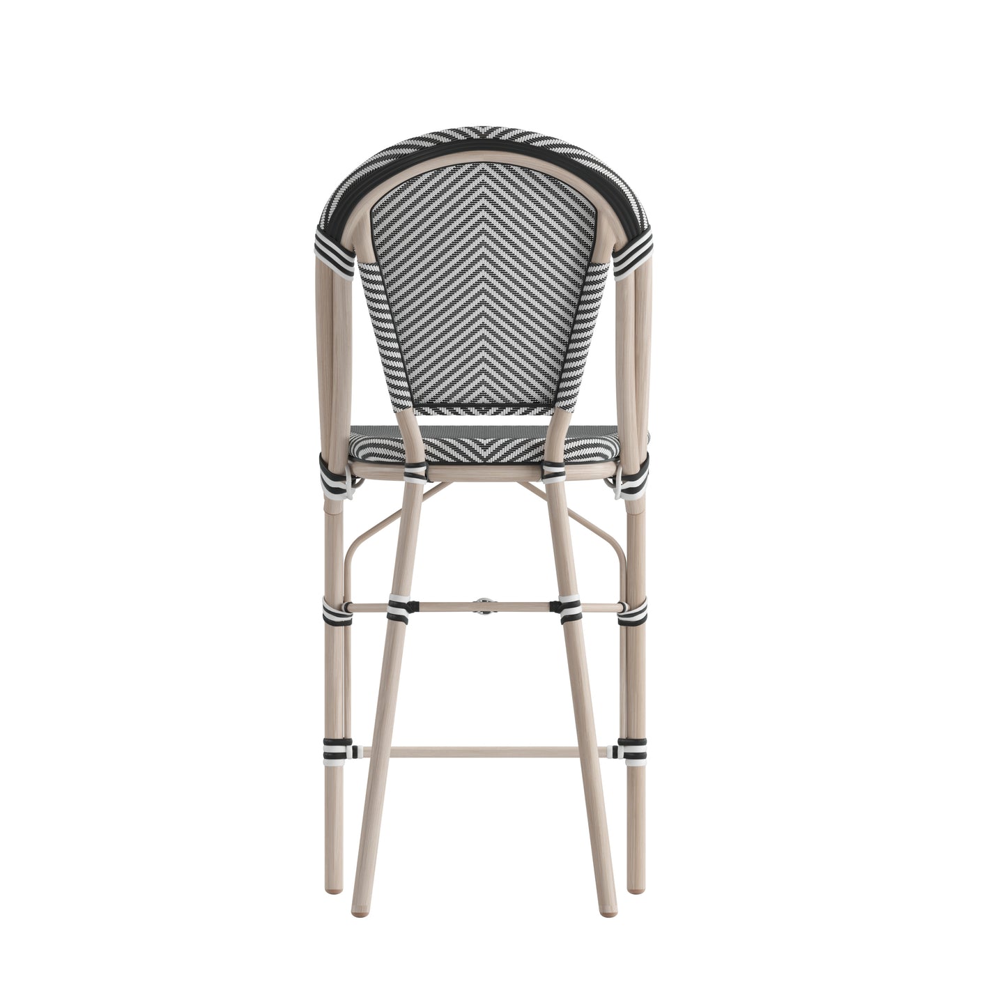 Marseille Stackable Indoor/Outdoor Bistro 26" High Counter Height Stool, Commercial Grade, Black/White and Light Bamboo Finish Black & White/Light Natural Frame