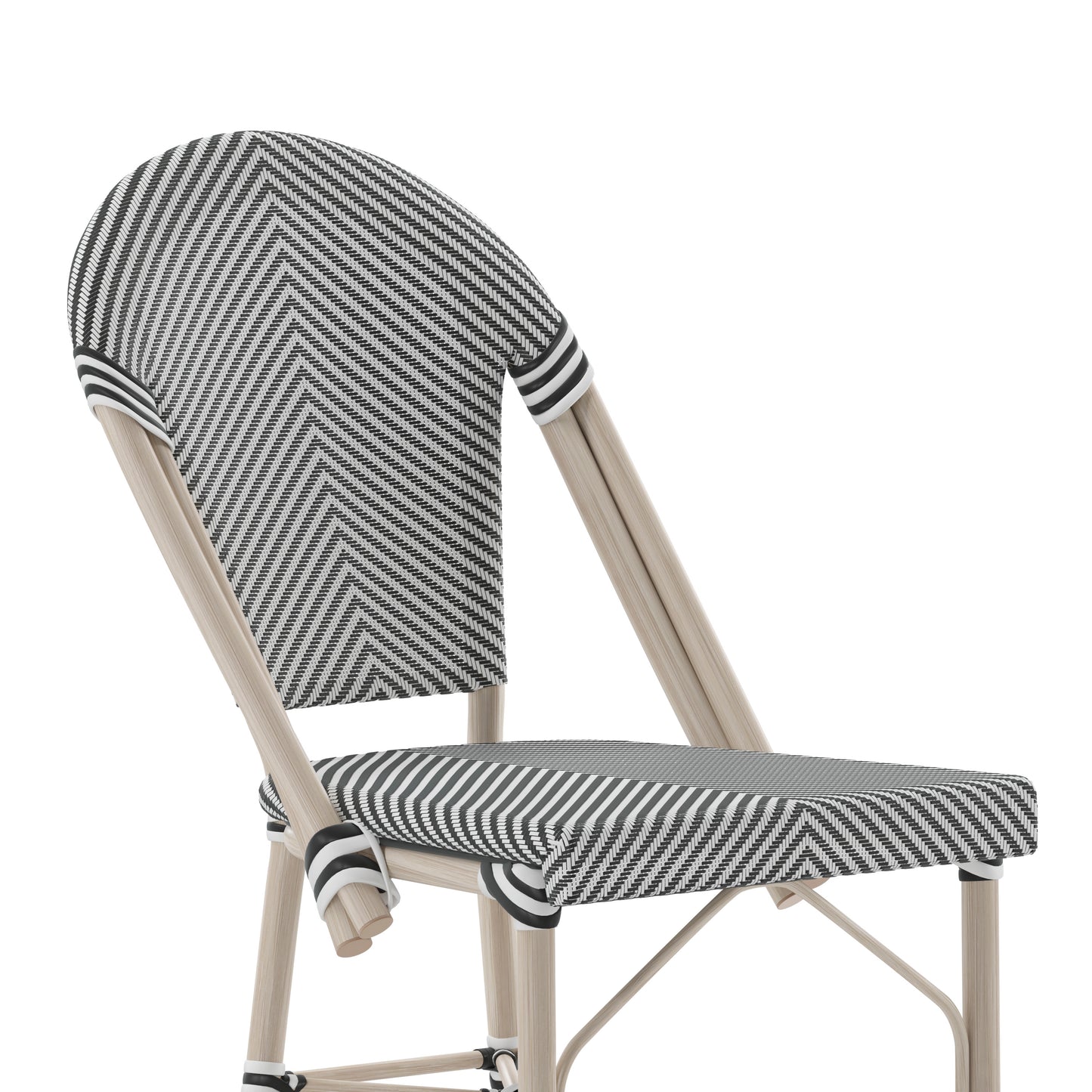 Marseille Stackable Indoor/Outdoor Bistro 26" High Counter Height Stool, Commercial Grade, Black/White and Light Bamboo Finish Black & White/Light Natural Frame