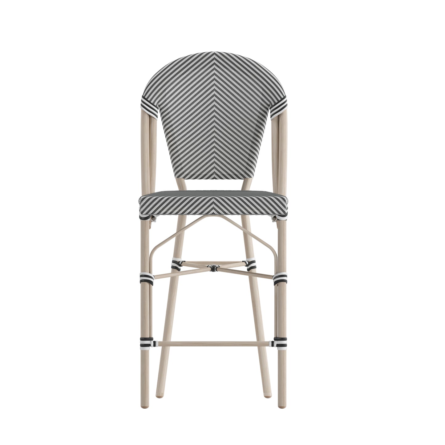 Marseille Stackable Indoor/Outdoor Bistro 26" High Counter Height Stool, Commercial Grade, Black/White and Light Bamboo Finish Black & White/Light Natural Frame