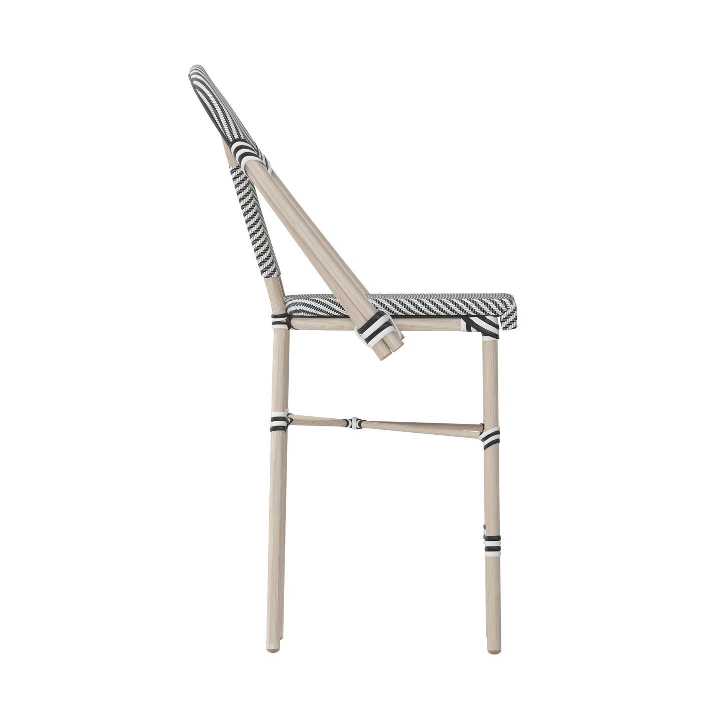Marseille Stackable Indoor/Outdoor Bistro 26" High Counter Height Stool, Commercial Grade, Black/White and Light Bamboo Finish Black & White/Light Natural Frame