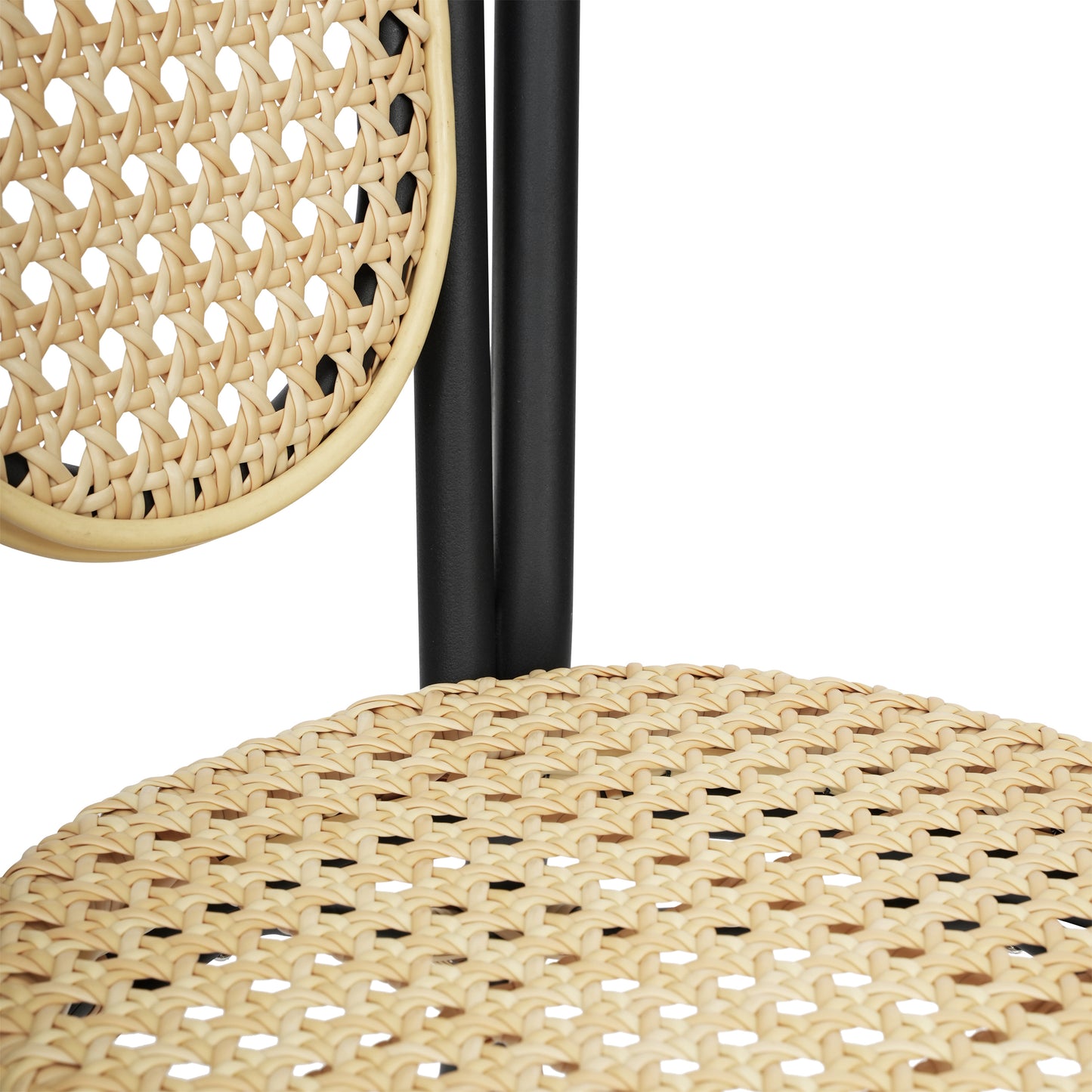Cannes Indoor/Outdoor Commercial Thonet Bistro Stacking Chair, Natural PE Cane Rattan and Black Aluminum Frame Natural/Black Frame