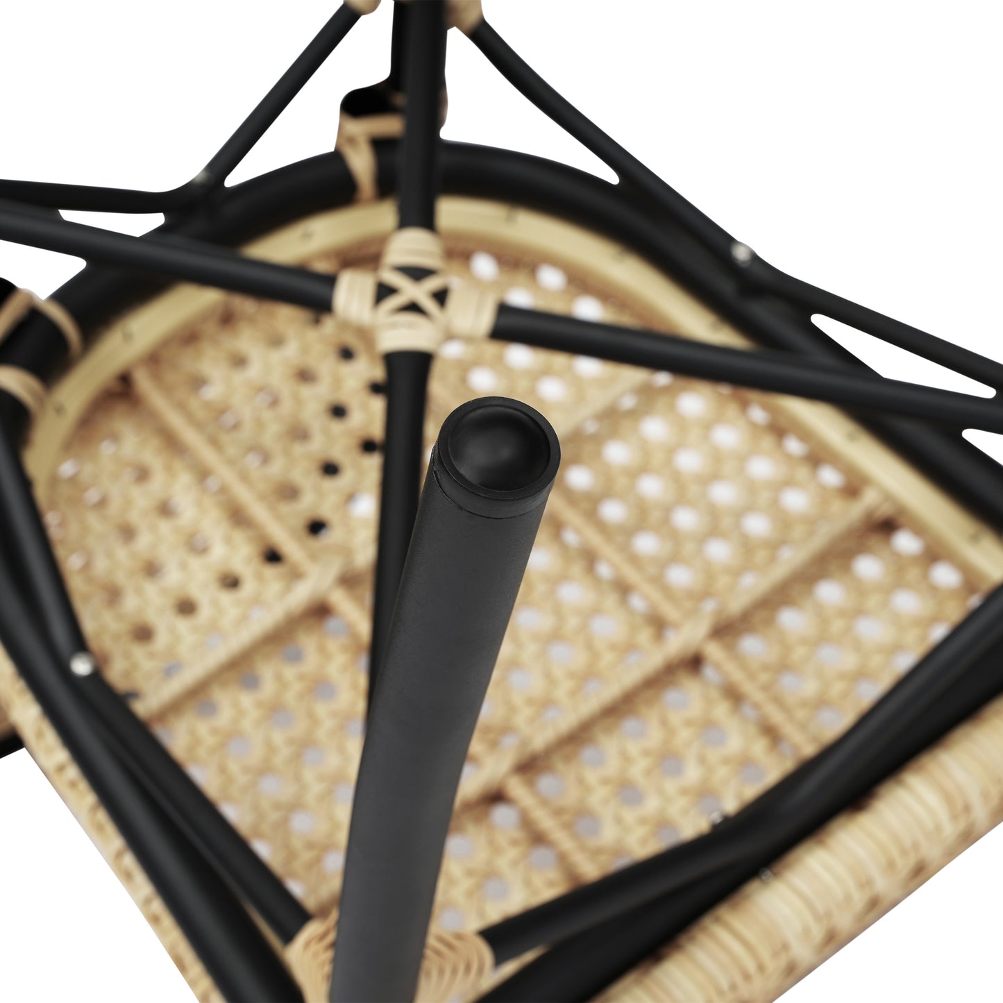 Cannes Indoor/Outdoor Commercial Thonet Bistro Stacking Chair, Natural PE Cane Rattan and Black Aluminum Frame Natural/Black Frame