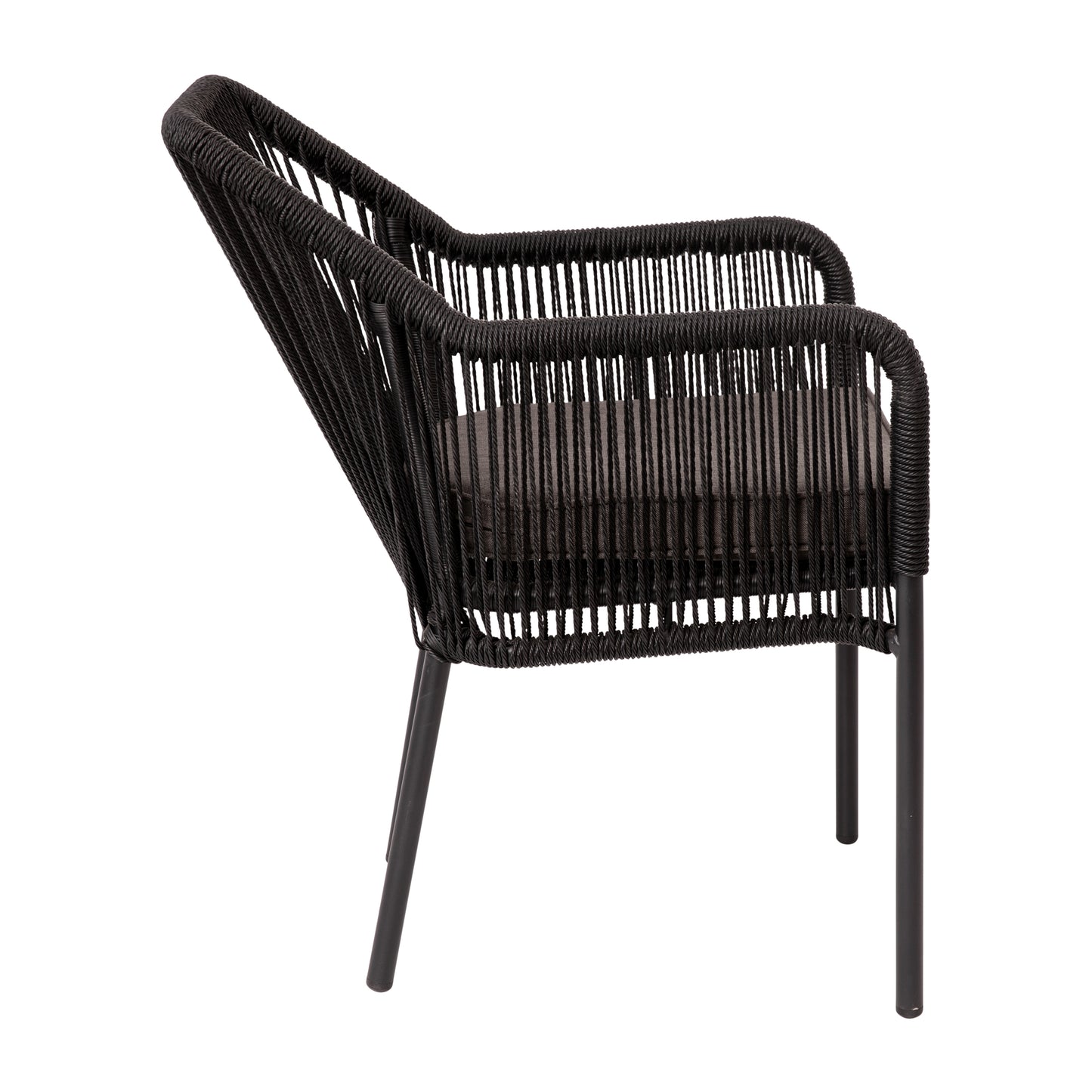 Kallie Set of 2 All-Weather Black Woven Stacking Club Chairs with Rounded Arms & Gray Zippered Seat Cushions Gray Cushion/Black Frame