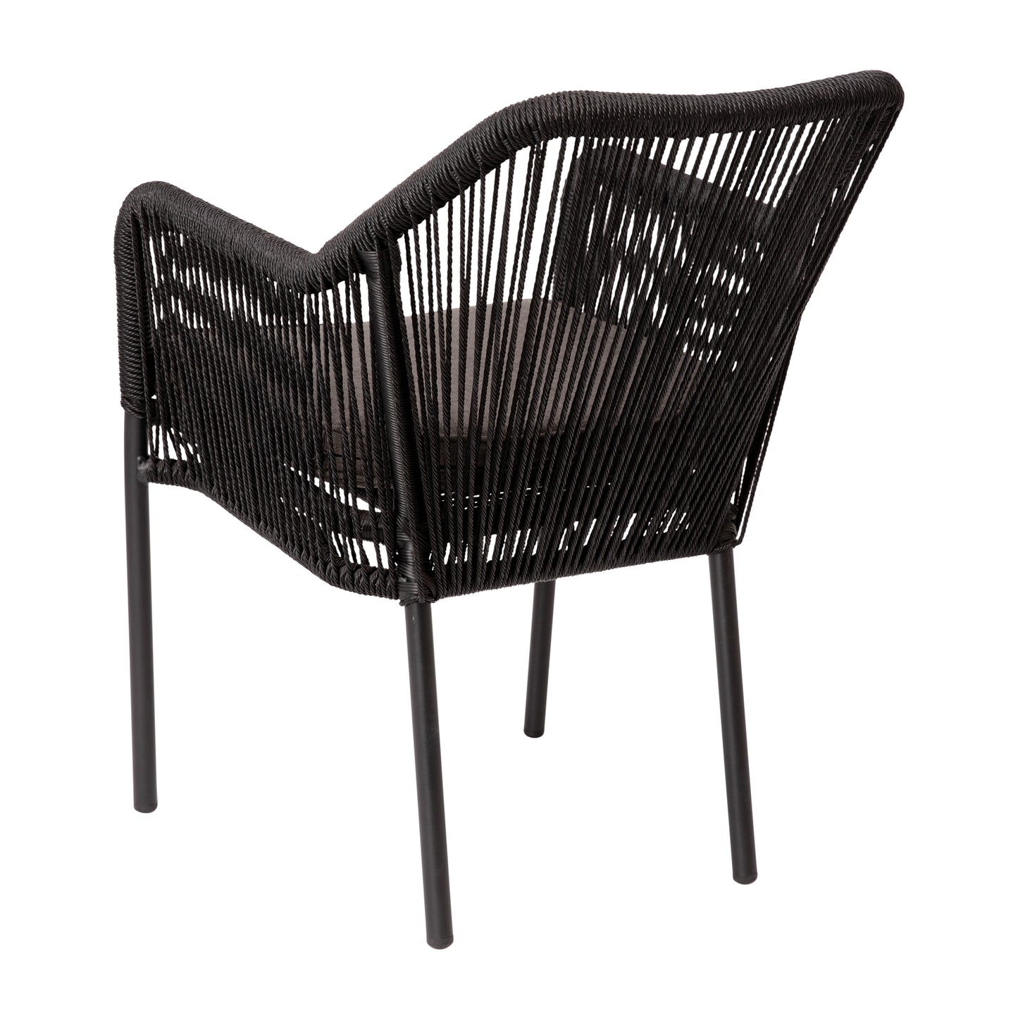 Kallie Set of 2 All-Weather Black Woven Stacking Club Chairs with Rounded Arms & Gray Zippered Seat Cushions Gray Cushion/Black Frame