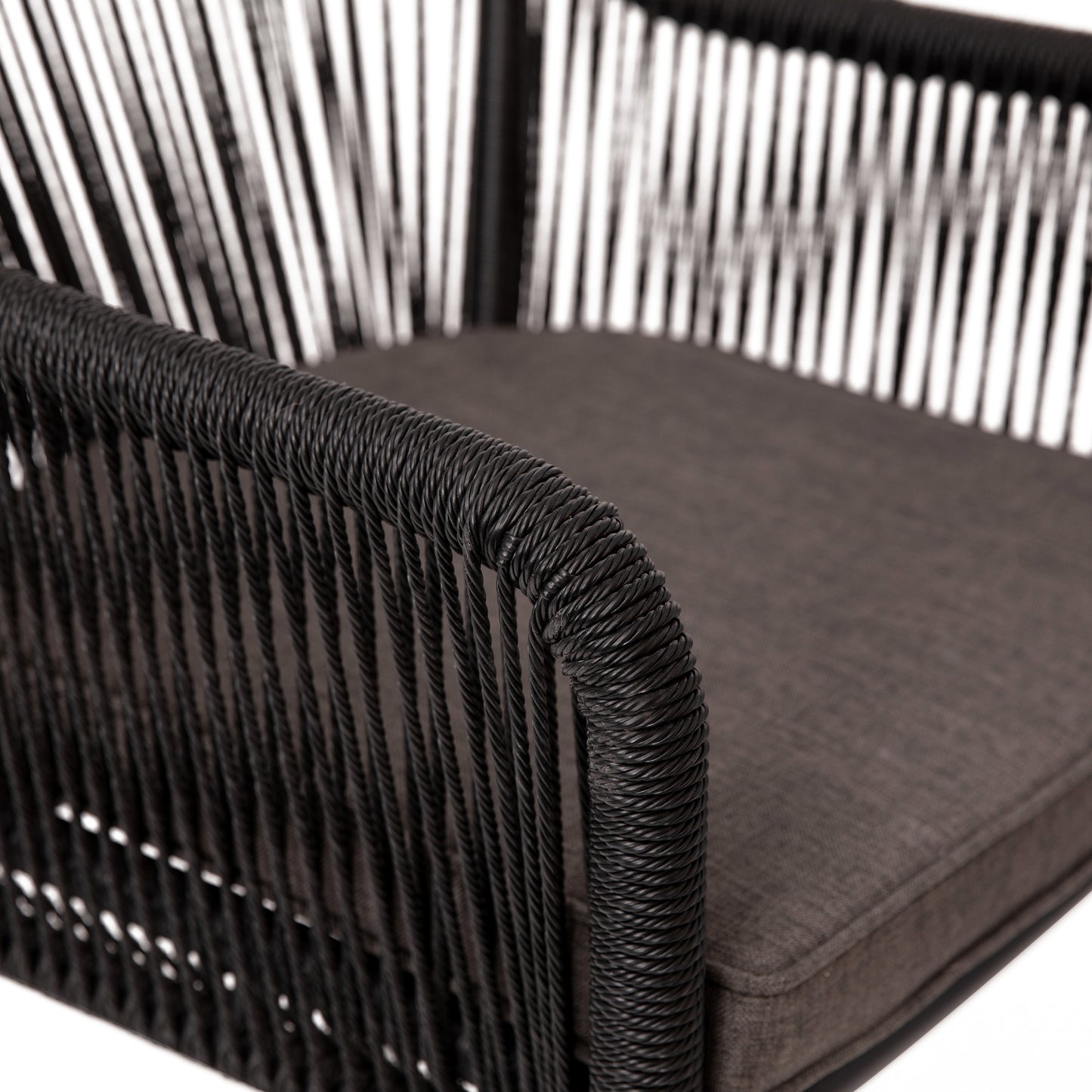 Kallie Set of 2 All-Weather Black Woven Stacking Club Chairs with Rounded Arms & Gray Zippered Seat Cushions Gray Cushion/Black Frame
