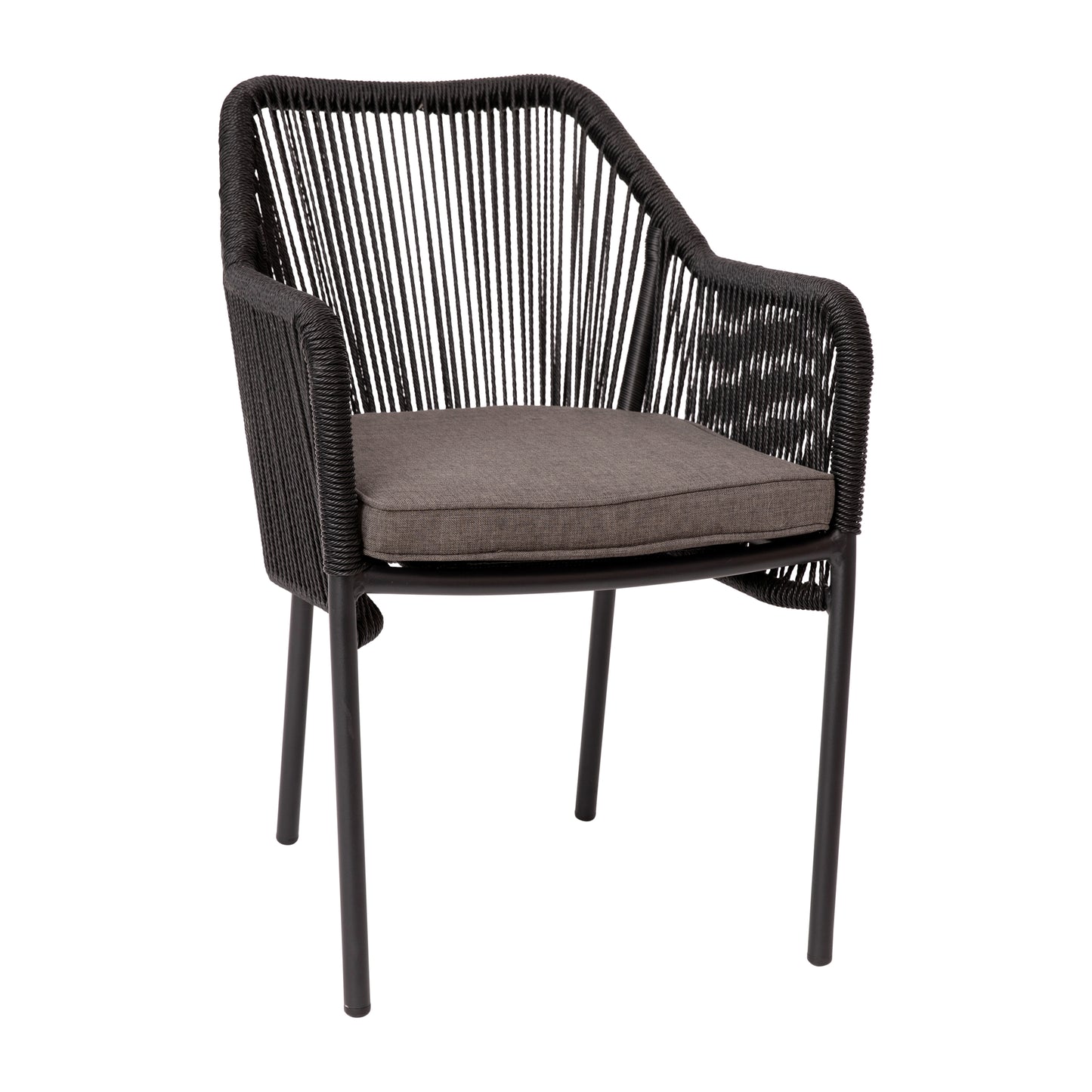 Kallie Set of 2 All-Weather Black Woven Stacking Club Chairs with Rounded Arms & Gray Zippered Seat Cushions Gray Cushion/Black Frame
