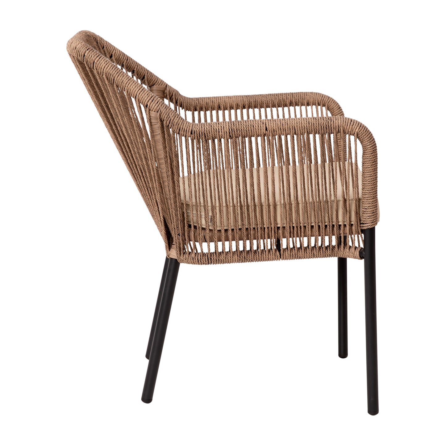 Kallie Set of 2 All-Weather Natural Woven Stacking Club Chairs with Rounded Arms & Ivory Zippered Seat Cushions Ivory Cushion/Natural Frame