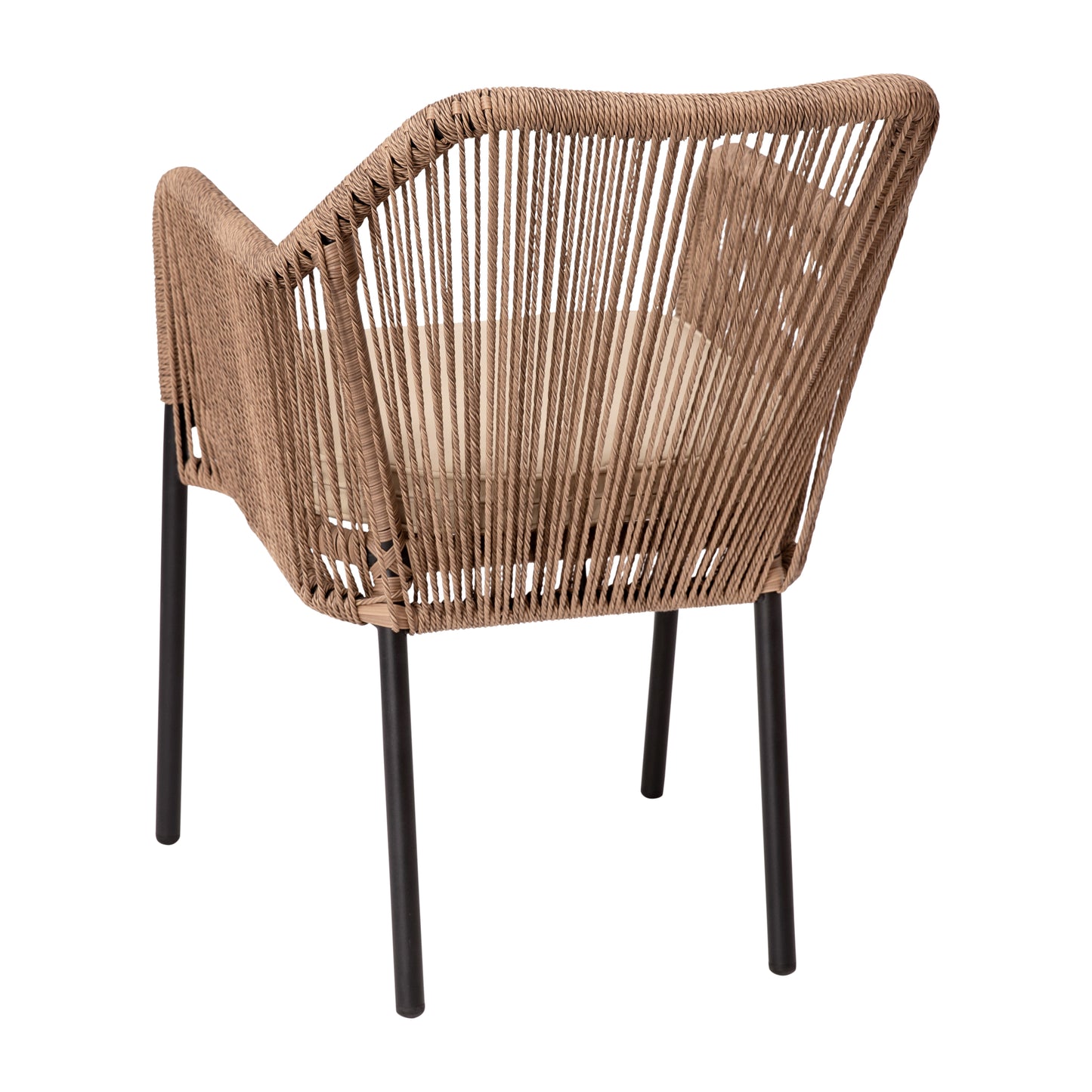Kallie Set of 2 All-Weather Natural Woven Stacking Club Chairs with Rounded Arms & Ivory Zippered Seat Cushions Ivory Cushion/Natural Frame