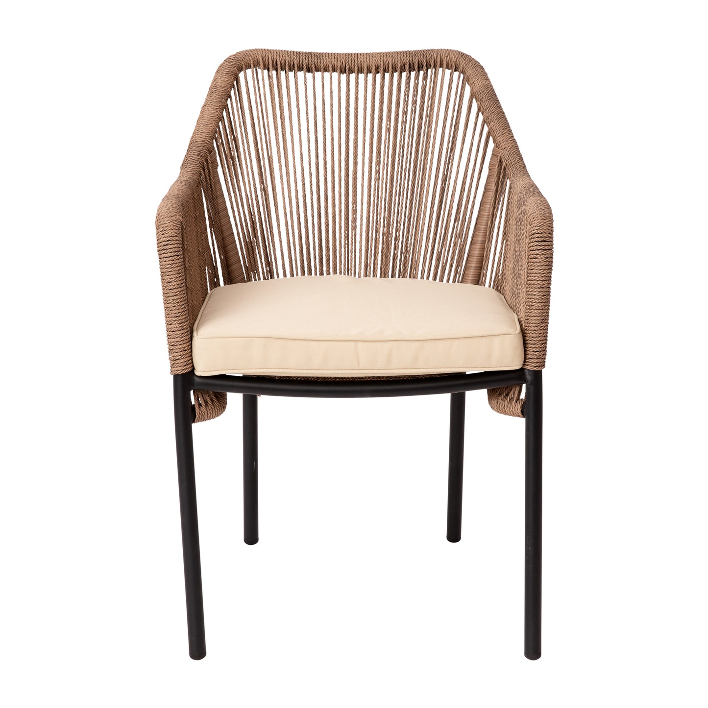 Kallie Set of 2 All-Weather Natural Woven Stacking Club Chairs with Rounded Arms & Ivory Zippered Seat Cushions Ivory Cushion/Natural Frame
