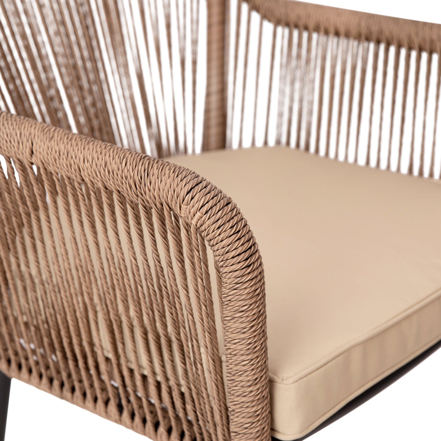 Kallie Set of 2 All-Weather Natural Woven Stacking Club Chairs with Rounded Arms & Ivory Zippered Seat Cushions Ivory Cushion/Natural Frame