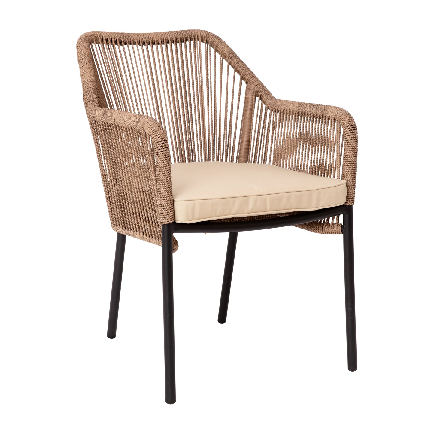Kallie Set of 2 All-Weather Natural Woven Stacking Club Chairs with Rounded Arms & Ivory Zippered Seat Cushions Ivory Cushion/Natural Frame