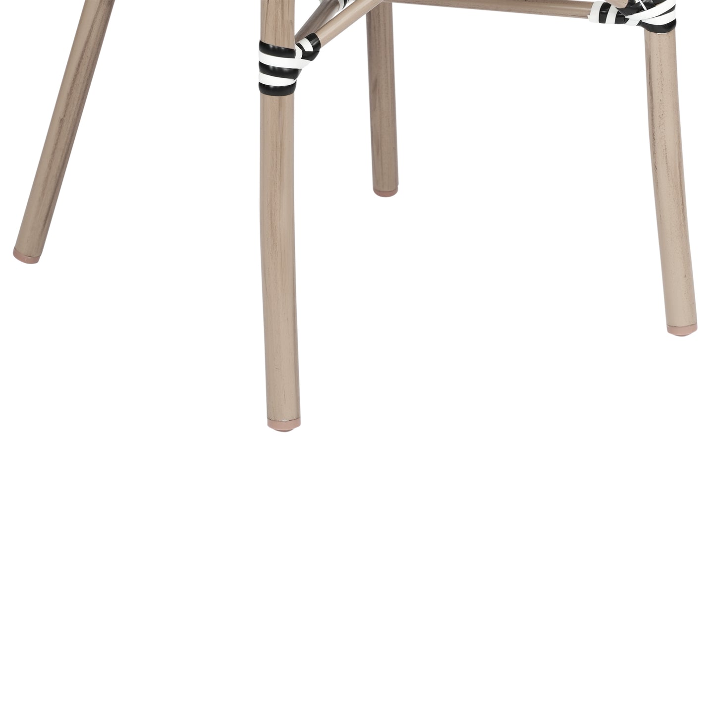 Marseille Indoor/Outdoor Commercial Bistro Stacking Chair with Arms, Black/White Textilene and Bamboo Print Aluminum Frame in LT Natural Black & White/Light Natural Frame