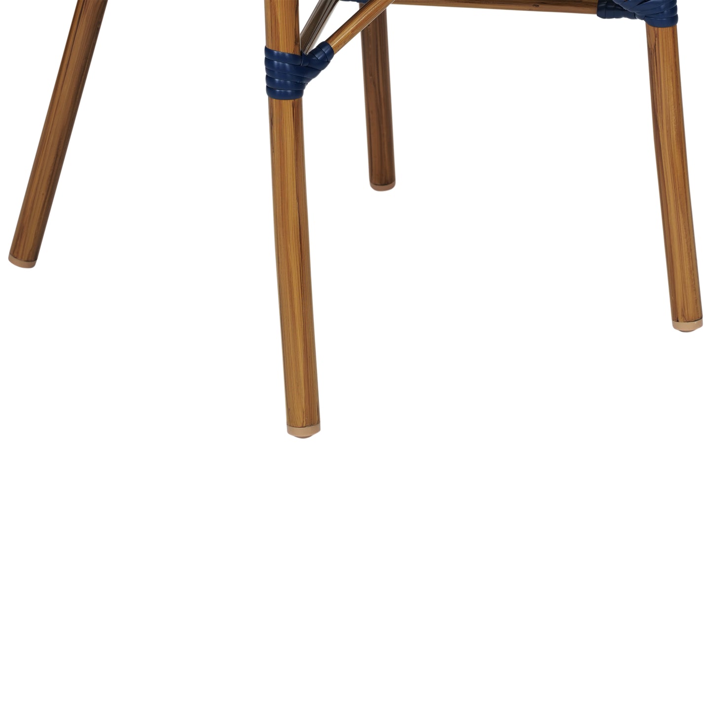 Bordeaux Indoor/Outdoor Commercial Bistro Stacking Chair with Arms, Navy and White PE Rattan and Bamboo Print Aluminum Frame in Natural Navy & White/Natural Frame