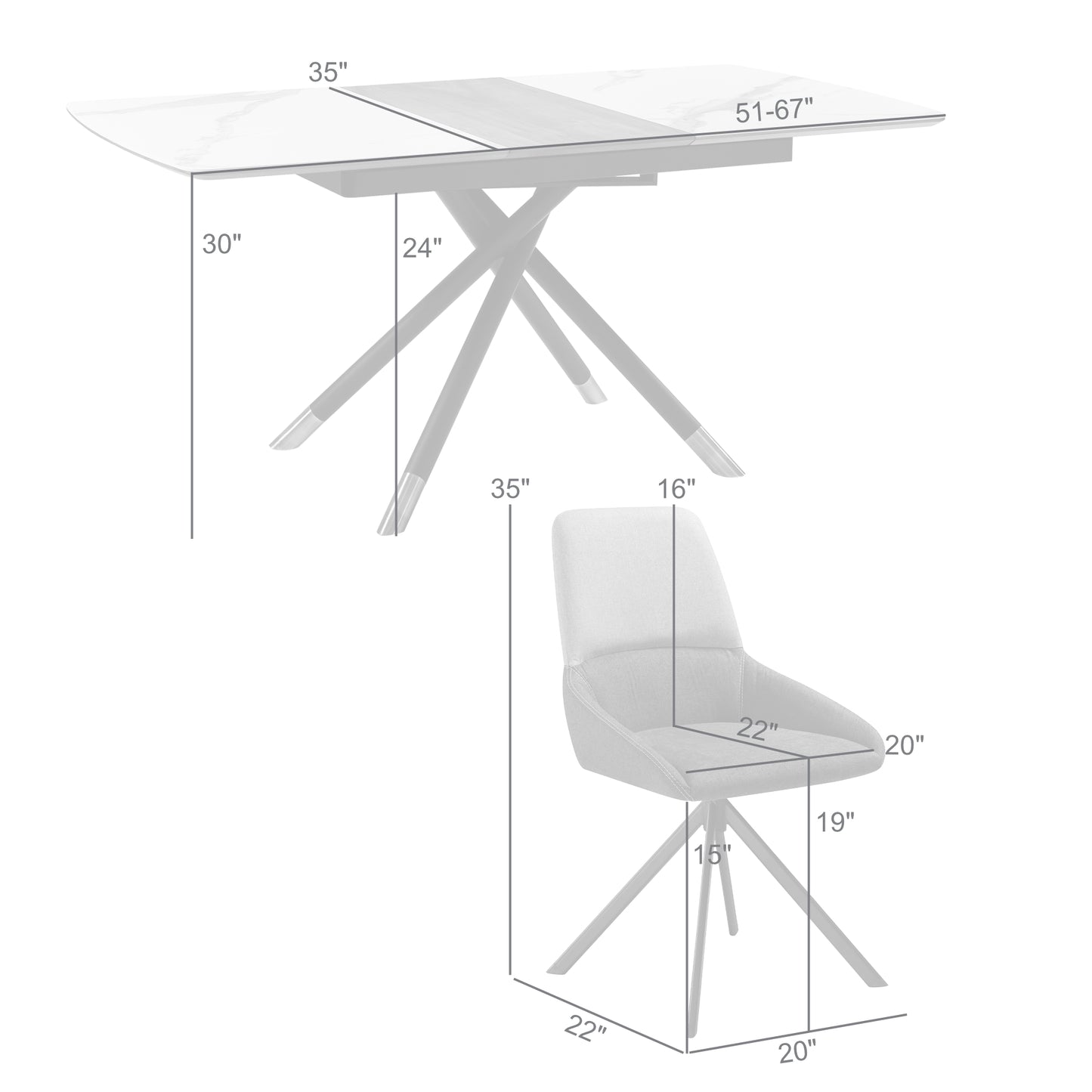 Alora Maverick 5 Piece Extendable Dining Set with Two-Tone Gray Fabric Chairs