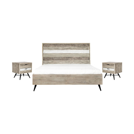 Bridges 3 Piece King Bedroom Set in Two-Tone Acacia Wood