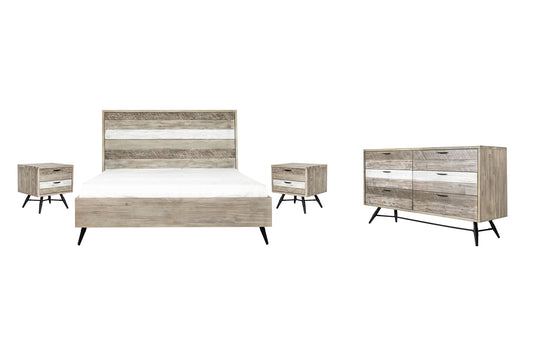 Bridges 4 Piece King Bedroom Set in Two-Tone Acacia Wood