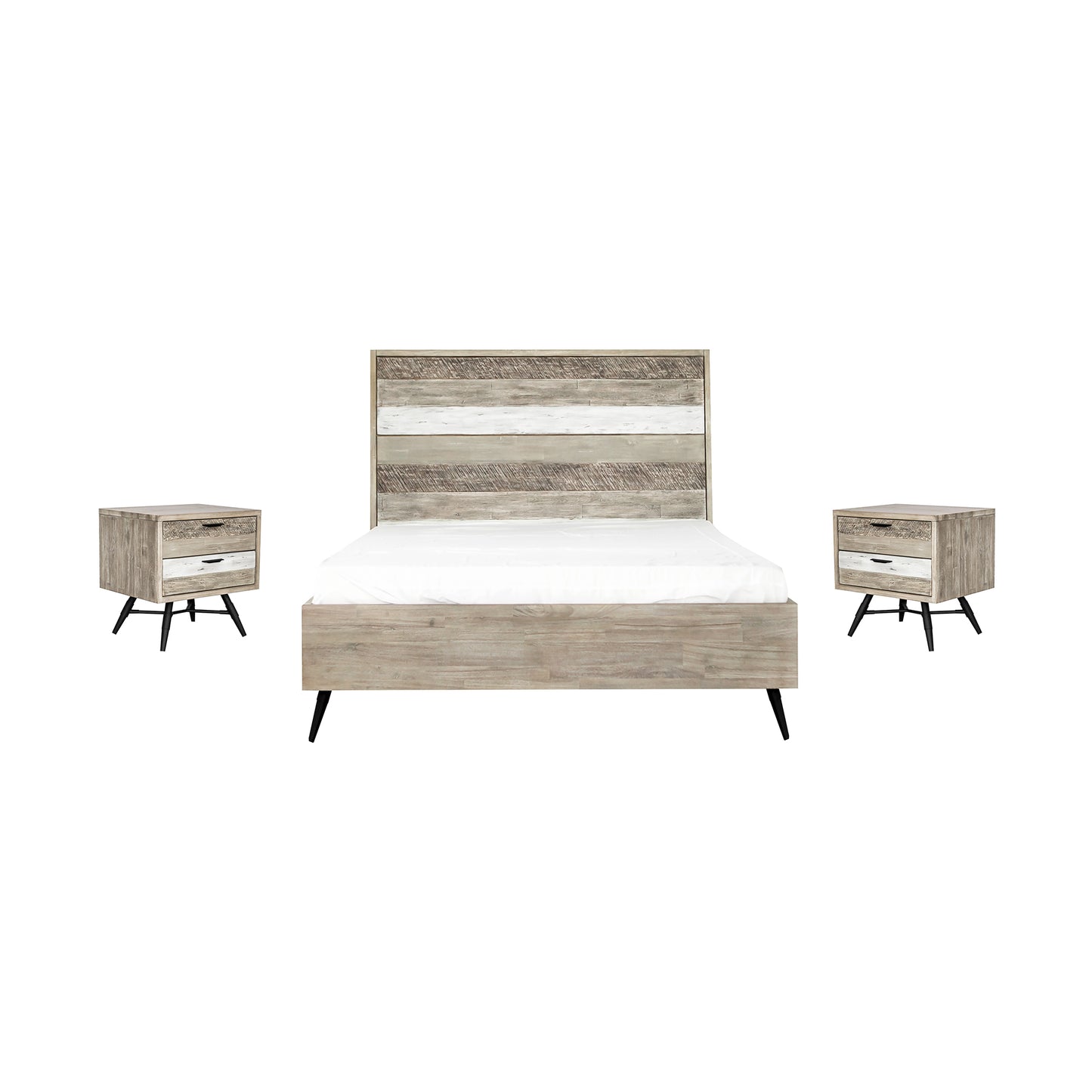 Bridges 3 Piece Queen Bedroom Set in Two-Tone Acacia Wood