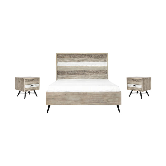 Bridges 3 Piece Queen Bedroom Set in Two-Tone Acacia Wood