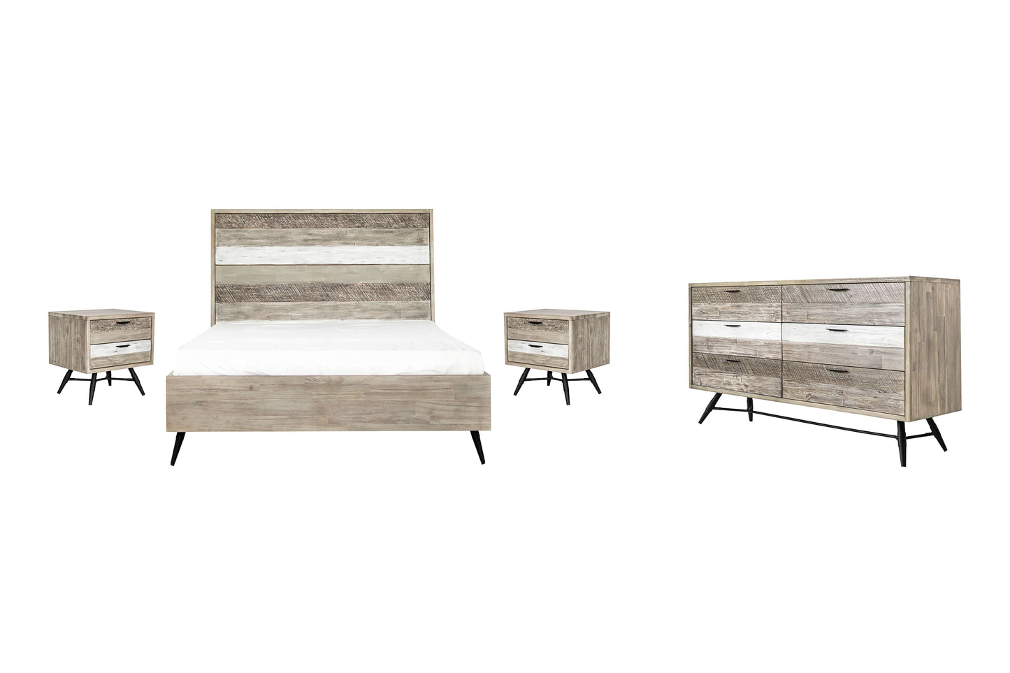 Bridges 4 Piece Queen Bedroom Set in Two-Tone Acacia Wood