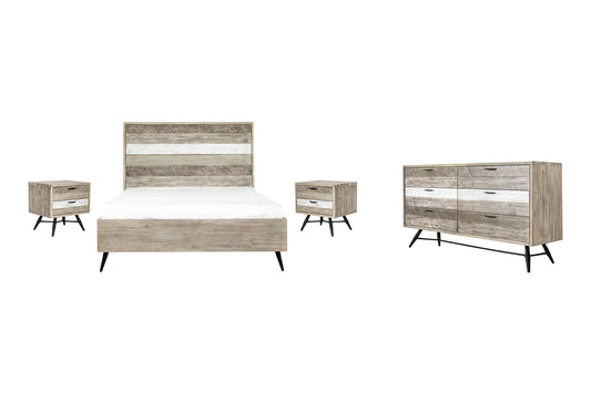 Bridges 4 Piece Queen Bedroom Set in Two-Tone Acacia Wood