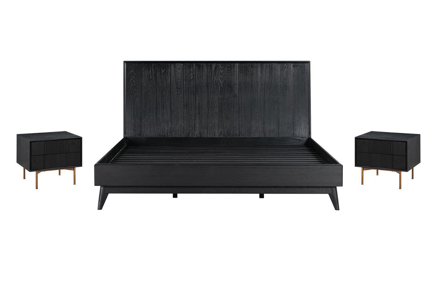 Carnaby King 3 Piece Bedroom Set in Black Brushed Oak Wood